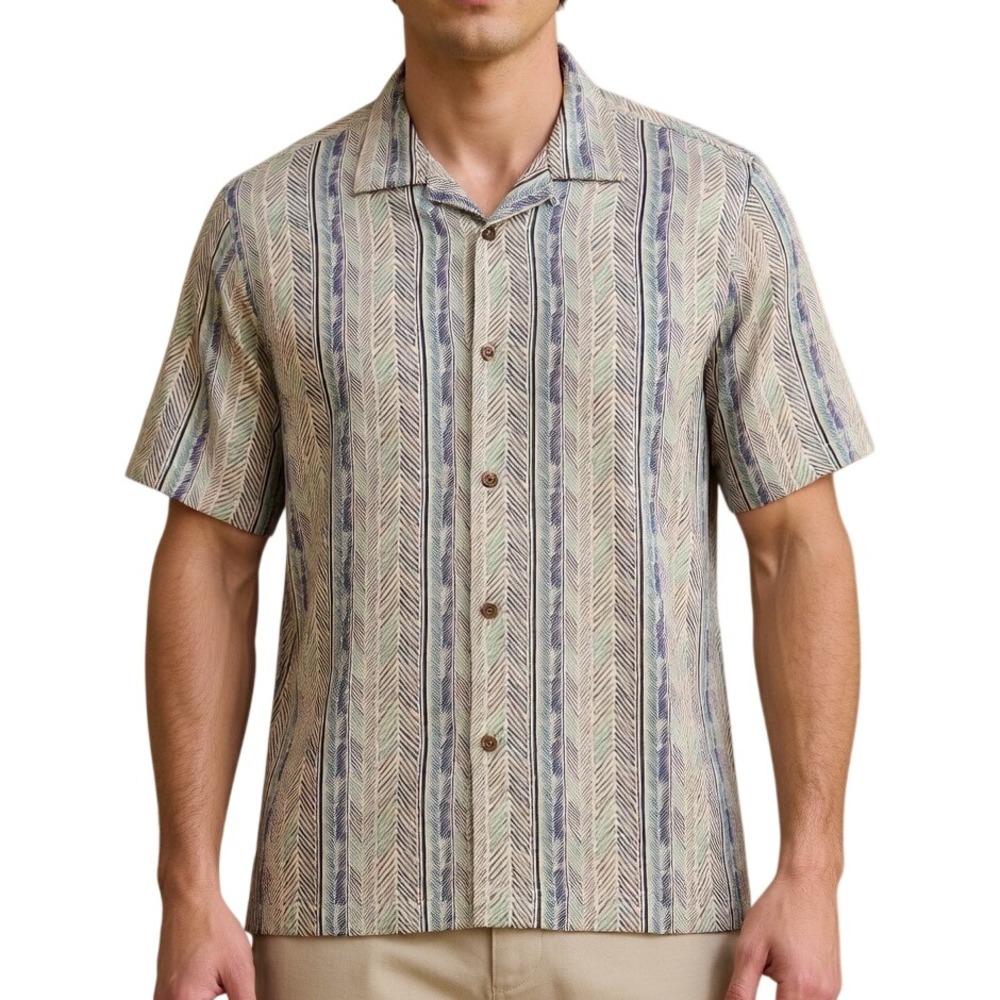 Tommy Bahama Mens XL Blue Purple Chevron Stripe Silk Rayon Shirt Short Sleeve